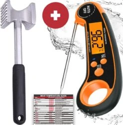 YUGN Combi BBQ Thermometer Vleesthermometer Digitaal En Vleeshamer Vleesvermalser - Inclusief Batterij En Meat Guide - Meat Tenderizer Vleespletter - Oventhermometer Ovenbestendig En Kookthermometer - Barbecue Tip - Barbeque BBQ Accesoires - Cadeau