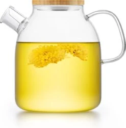 S091 Glazen Theepot Met Bamboedeksel - 1600 Ml - Samadoyo