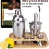 Nimma® Cocktail Shaker Set - Incl. Stamper En E-Book - Cocktailshaker Houder - 13 Delige Cocktailset - RVS - 750ML