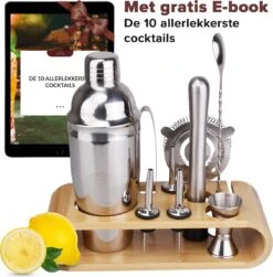 Nimma® Cocktail Shaker Set - Incl. Stamper En E-Book - Cocktailshaker Houder - 13 Delige Cocktailset - RVS - 750ML