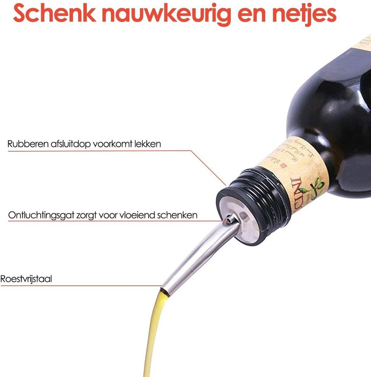 *** Premium RVS Schenktuit - Schenkdoppen - Wijn - Fles - Cocktail -Olijfolie- 2 Stuks-Heble®*** 5 *** Premium RVS Schenktuit - Schenkdoppen - Wijn - Fles - Cocktail -Olijfolie- 2 Stuks-Heble®*** - Afbeelding 5