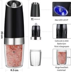 RSQUAD® - Elektrische Zout Pepermolen - 1x Automatische Peper Zoutmolen - Kruidenmolen - Met Blauw LED Licht - Zwart -Kookgerei Koning Verkoop 1184x1200 8