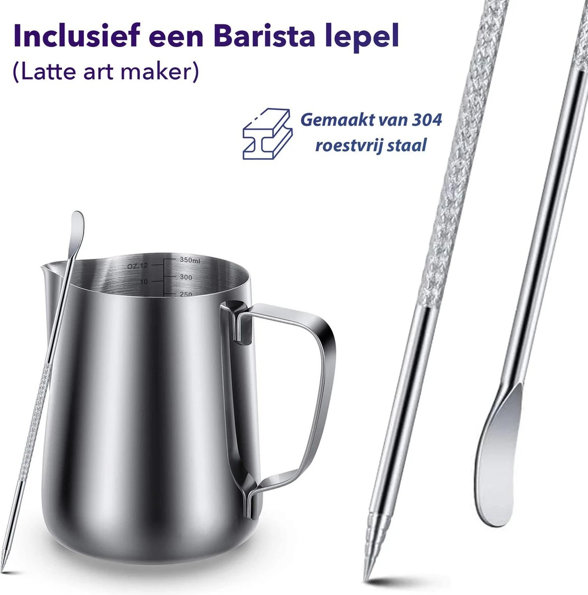 Qualitá® Melkkan Met Art Pen - Barista Melkkannetje - 350 ML - Melkopschuimkannen 7 Qualitá® Melkkan Met Art Pen - Barista Melkkannetje - 350 ML - Melkopschuimkannen - Afbeelding 7