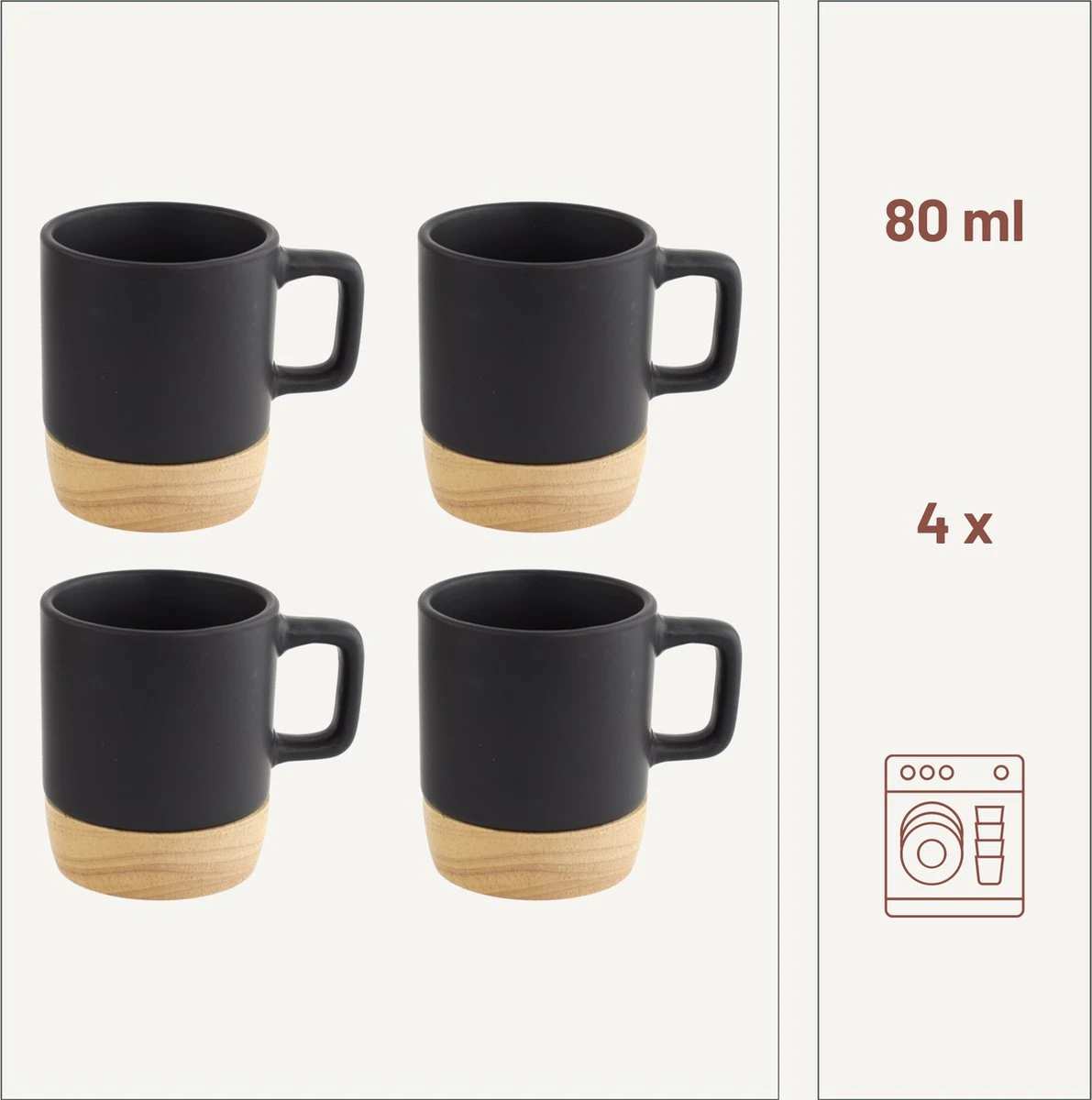 Orange85 Espresso Kopjes - Zwart - Set Van 4 - Met Bamboe Onderzetter - Met Oor - Koffiekopjes 4 Orange85 Espresso Kopjes - Zwart - Set Van 4 - Met Bamboe Onderzetter - Met Oor - Koffiekopjes - Afbeelding 4