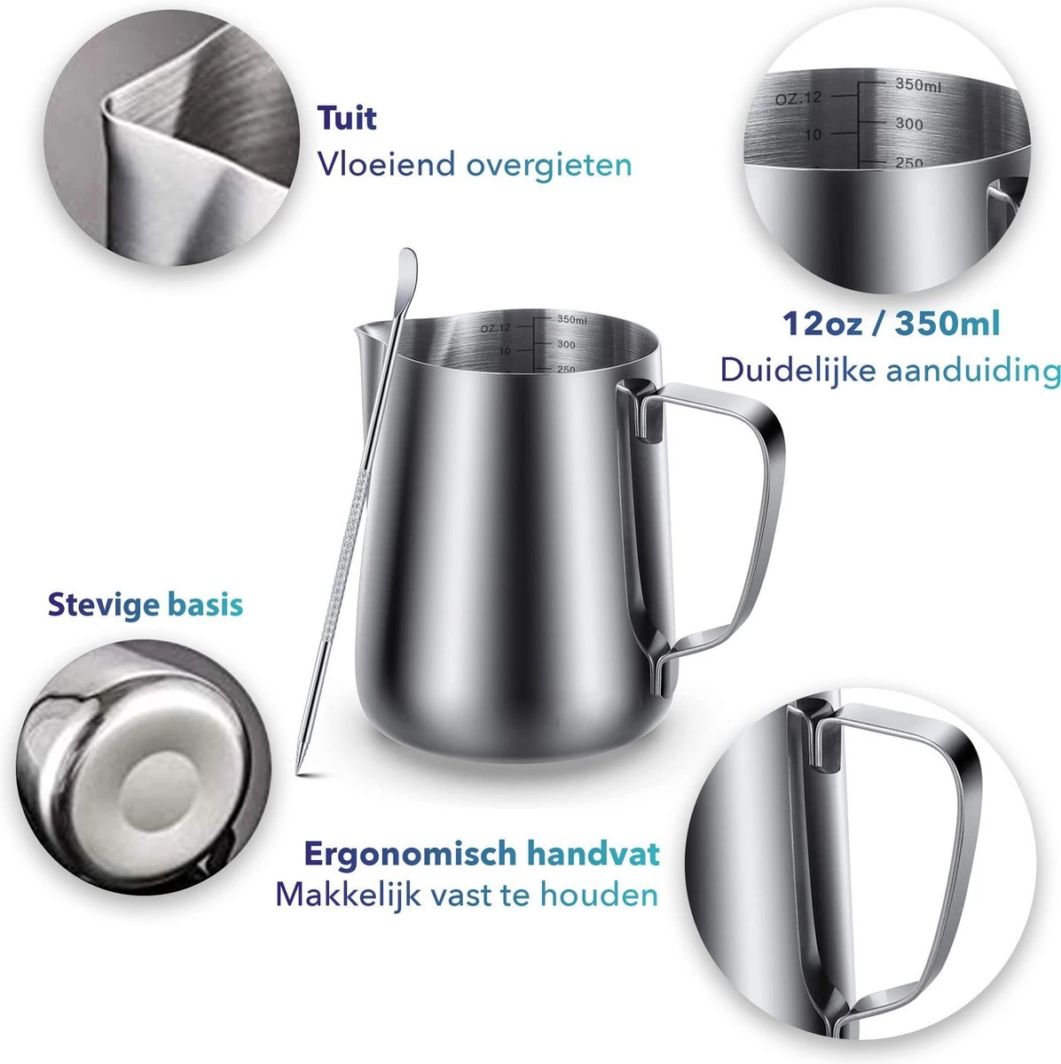 Qualitá® Melkkan Met Art Pen - Barista Melkkannetje - 350 ML - Melkopschuimkannen 2 Qualitá® Melkkan Met Art Pen - Barista Melkkannetje - 350 ML - Melkopschuimkannen - Afbeelding 2