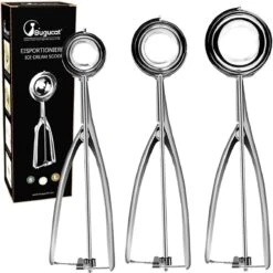 3 Stuks RVS IJsscoop – 3 Maten - 4/5/6 Cm - Met Trigger – IJsscoop - Ijsschep - Ijsjes Scheppen - Ijsboltang - Bolletjeslepel / Portioneerlepel - Scoop Voor Ijs, Fruit, Aardappelpuree