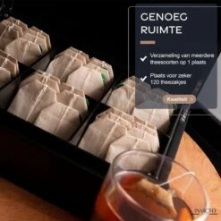 Invicto Products Theedoos 6 Vaks - Ruimte Voor 120 Theezakjes - Bamboe - Anti Slip En Anti Kras - Zwart -Kookgerei Koning Verkoop 1198x1200 90