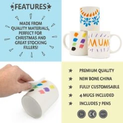 TWIDDLERS Doe-Het-Zelf Mokken Beschilderen Pakket Met 4 Mokken & 7 Keramiekstiften - Decoreer Je Eigen Mok Knutselproject Voor Kinderen - Mooi Als Cadeau Voor Moederdag/Vaderdag -Kookgerei Koning Verkoop 1199x1200 1