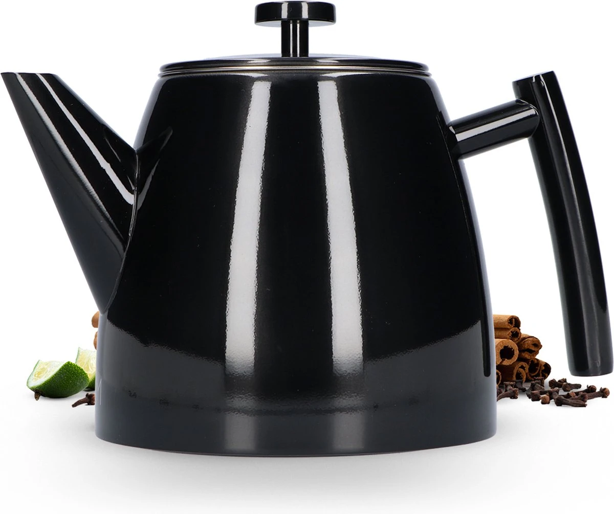 Vaja® Theepot Juliette Met Filter - Dubbelwandig -Theekan 1.0L - Glimmend Zwart 1 Vaja® Theepot Juliette Met Filter - Dubbelwandig -Theekan 1.0L - Glimmend Zwart