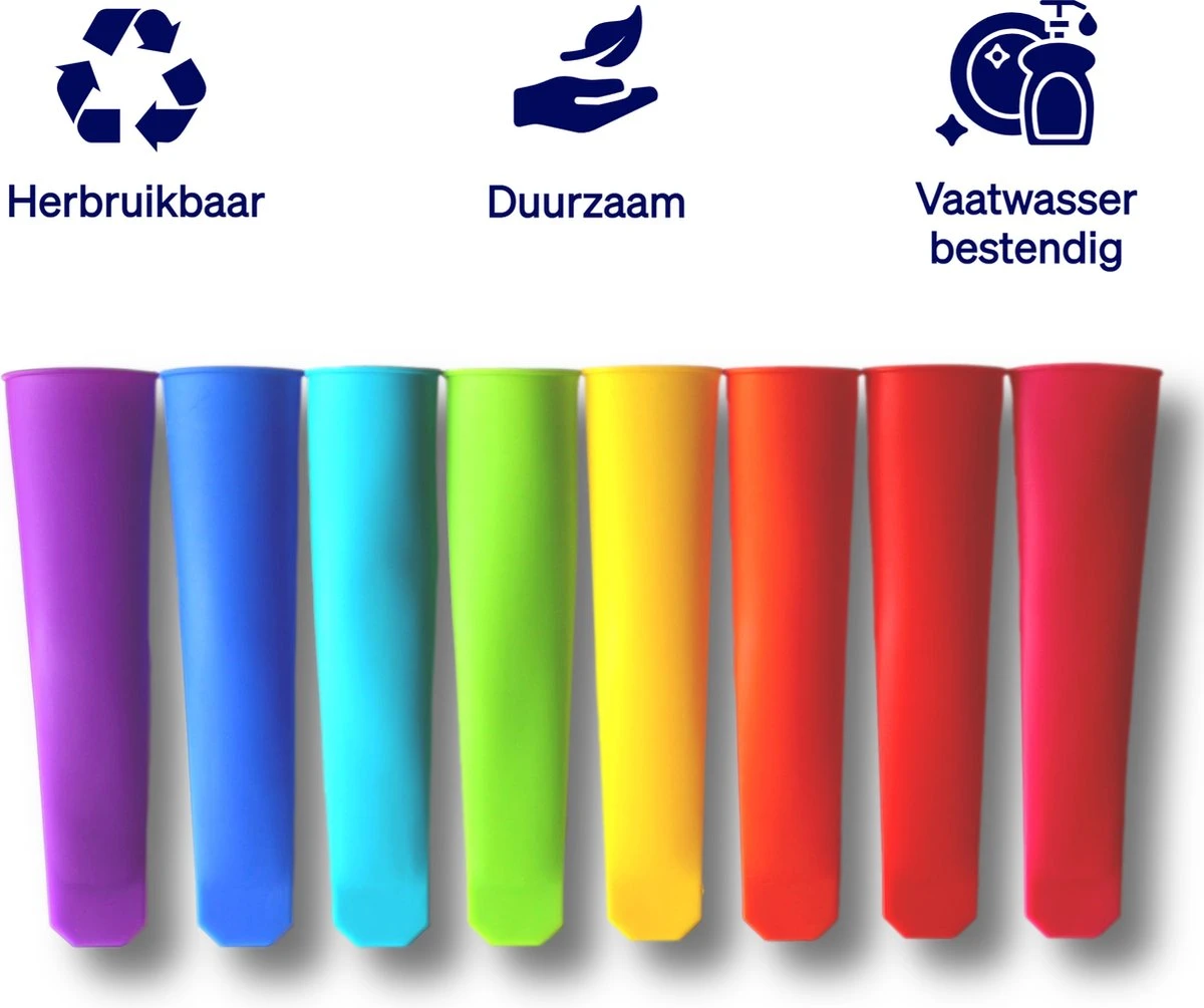 Siliconen IJslolly Vormpjes (12 Stuks) - IJsvormpjes - XL - Extra Kleuren - IJs Maken - Vaatwasser Bestendig - BPA Vrij - Met Receptkaart 4 Siliconen IJslolly Vormpjes (12 Stuks) - IJsvormpjes - XL - Extra Kleuren - IJs Maken - Vaatwasser Bestendig - BPA Vrij - Met Receptkaart - Afbeelding 4