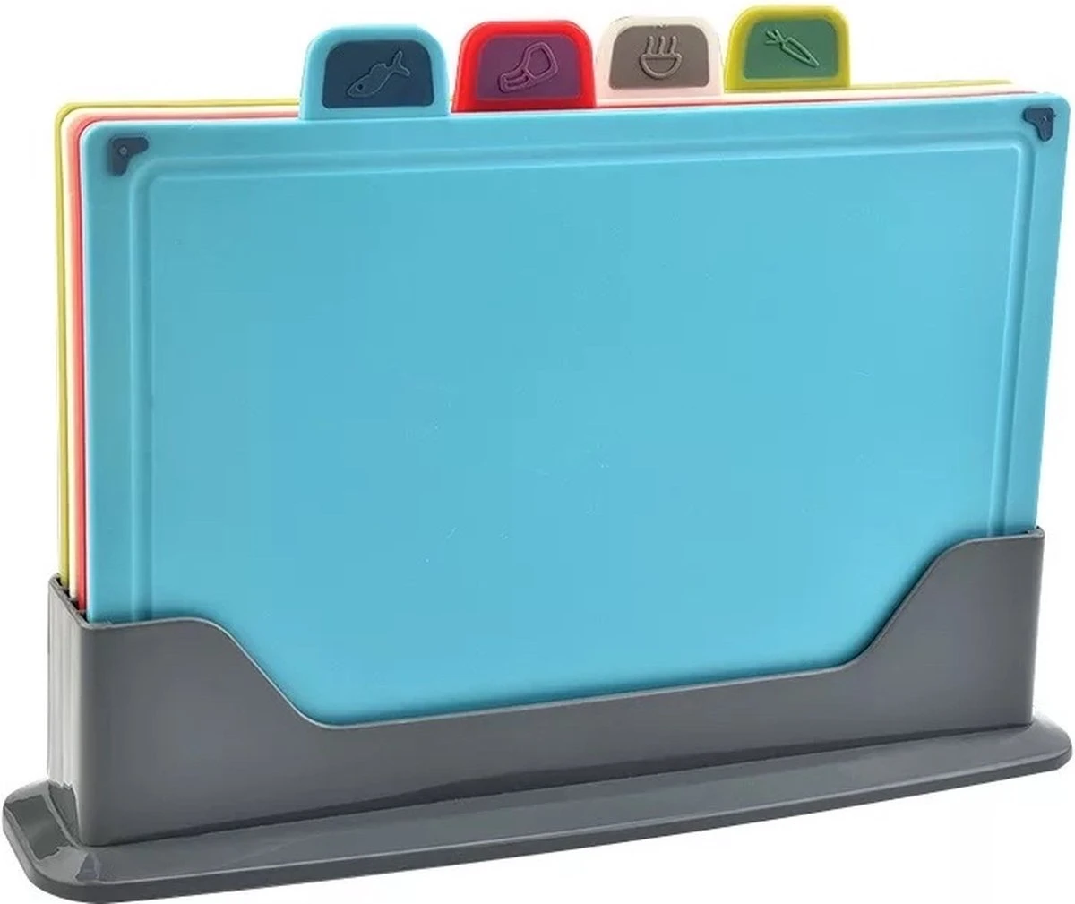 Snijplankenset Met Houder - 4 Stuks - Snijplanken - 35x19,5 Cm 1 Snijplankenset Met Houder - 4 Stuks - Snijplanken - 35x19,5 Cm