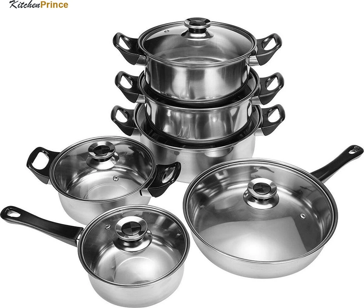 KitchenPrince 12-Delige Pannenset RVS - Pottenset - Kookpannen - Koekenpan - Steelpan - Bakpan - PFAS-Vrij - Pannenset - Pannenset Inductie - Antiaanbaklaag - Koekenpannenset 1 KitchenPrince 12-Delige Pannenset RVS - Pottenset - Kookpannen - Koekenpan - Steelpan - Bakpan - PFAS-Vrij - Pannenset - Pannenset Inductie - Antiaanbaklaag - Koekenpannenset