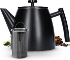 Vaja® Camille Theepot Zwart Met Filter - 1 Liter - RVS - Dubbelwanding -Kookgerei Koning Verkoop 1200x1022 3