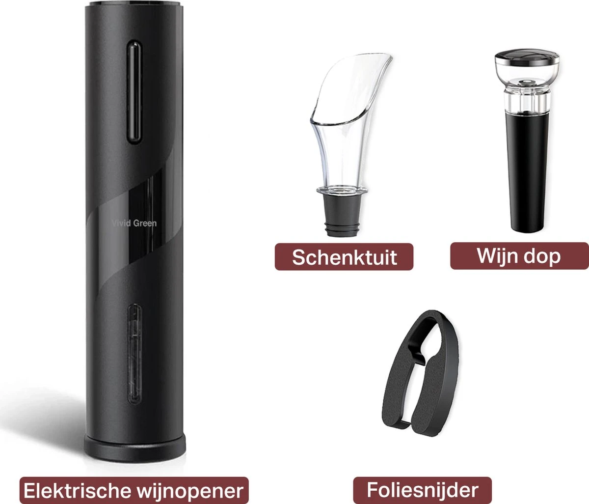 Vivid Green Elektrische Kurkentrekker - Wijnopener - Wijn Opener Accessoires - Elektrisch - Set - Deluxe - Zwart 10 Vivid Green Elektrische Kurkentrekker - Wijnopener - Wijn Opener Accessoires - Elektrisch - Set - Deluxe - Zwart - Afbeelding 10