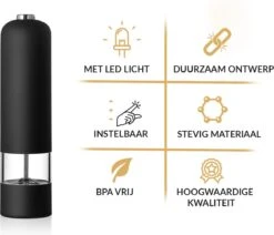 PROKING Elektrische Pepermolen En Zoutmolen – Pepermolen – Zoutmolen – Verstelbaar – Zwart – Elektrisch – Set Van 2 -Kookgerei Koning Verkoop 1200x1032 4