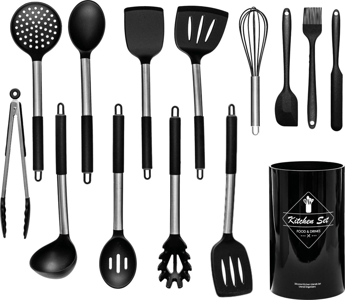 Keukengerei Set Met Houder 14 Delig - Hittebestendig / BPA Vrij / Siliconen - Keuken Gerei - Keukenset 1 Keukengerei Set Met Houder 14 Delig - Hittebestendig / BPA Vrij / Siliconen - Keuken Gerei - Keukenset