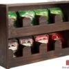 Theedoos - Gebrand Hout - 8 Vaks (~90 Zakjes) - Duurzaam - Compact Design - 32x8x22 Cm - Cadeautip