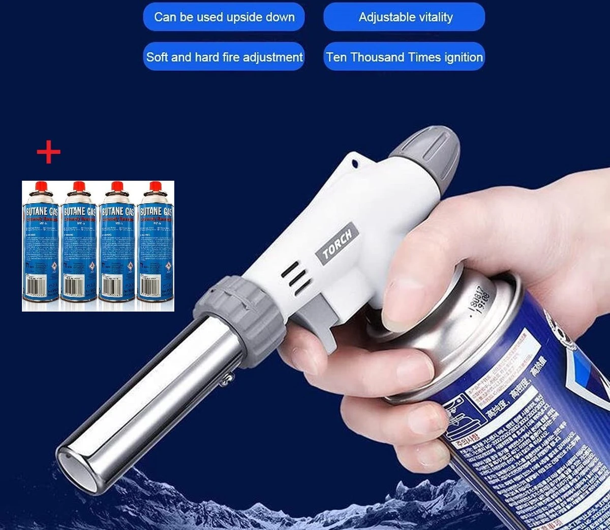 Gift Land® Crème-Brûlée Gasbrander -barbecue Starter - Soldeerbrander + 4 Butaan Gasflesjes - Voordeelverpakking 1 Gift Land® Crème-Brûlée Gasbrander -barbecue Starter - Soldeerbrander + 4 Butaan Gasflesjes - Voordeelverpakking