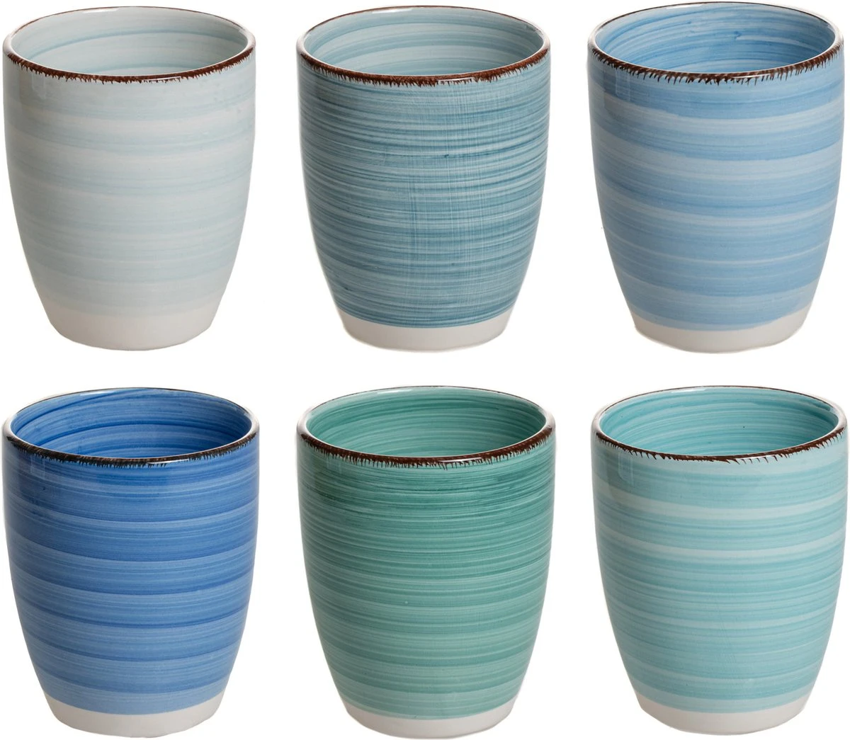 Koffiemok - Blue - 6 Stuks - Aardewerk - 340 ML - Zonder Oor 1 Koffiemok - Blue - 6 Stuks - Aardewerk - 340 ML - Zonder Oor