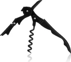 Kurkentrekker, Bieropener, Wijnopener, Flesopener, Kelnersmes, Mat Zwart, Multifunctioneel, RVS, Roestvrij Staal, Zakmes, Mesje, Kurken Trekker, Bier Opener, Wijn Opener, Edelstaal, Duurzaam, Gereedschap, Gadget, Keukengerei, Veelzijdig.
