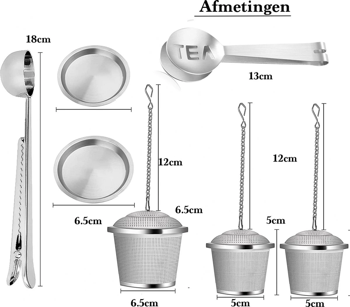 TeaLux 5-Delig RVS Theefilters Set Met Maatlepel En Lekbakjes En Knijper - Theezeef Voor Losse Thee En Kruiden - Tea InfuserStrainer Giftset - Verse Thee FilterZeef Cadeau Pakket - Kruidenbuiltje Ei Met Onderzetters - Geschenkset 2 TeaLux 5-Delig RVS Theefilters Set Met Maatlepel En Lekbakjes En Knijper - Theezeef Voor Losse Thee En Kruiden - Tea InfuserStrainer Giftset - Verse Thee FilterZeef Cadeau Pakket - Kruidenbuiltje Ei Met Onderzetters - Geschenkset - Afbeelding 2