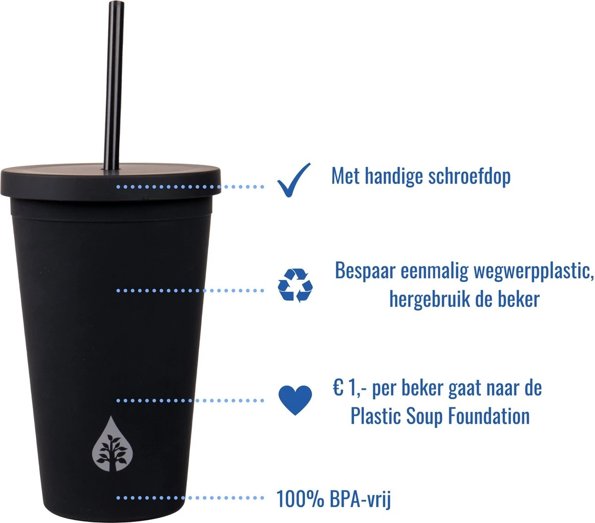 Beker Met Rietje En Deksel Starbucks Milkshake Beker Voor Take Away – Herbruikbare Plastic Drinkbeker Zwart 500ml - VANN 2 Beker Met Rietje En Deksel Starbucks Milkshake Beker Voor Take Away – Herbruikbare Plastic Drinkbeker Zwart 500ml - VANN - Afbeelding 2