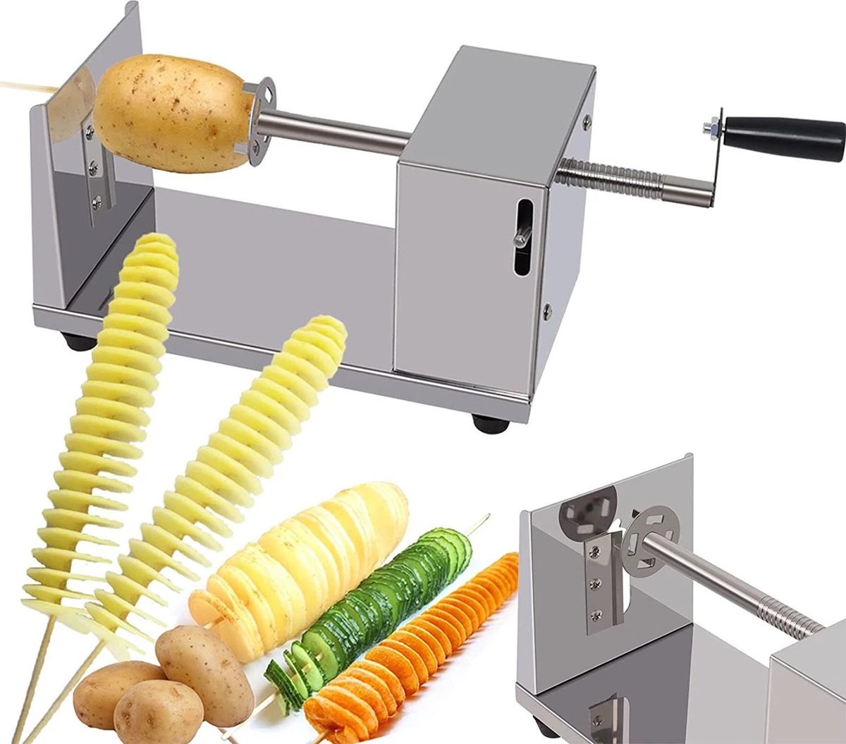 Uten - Spiraalsnijder Aardappel - Groente Slicer - Fruit Slicer - Frietsnijders - Voor Fruit, Aardappelen, Tornado Chips, Komkommers Of Wortels(RVS) 1 Uten - Spiraalsnijder Aardappel - Groente Slicer - Fruit Slicer - Frietsnijders - Voor Fruit, Aardappelen, Tornado Chips, Komkommers Of Wortels(RVS)