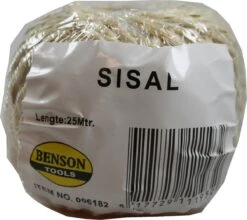 1 Rol Touw Van Sisal Lichtbruin - 25 Meter - 100 Gram - Touw Op Rol - Inpaktouw / Hobbytouw / Touw Voor Klussen