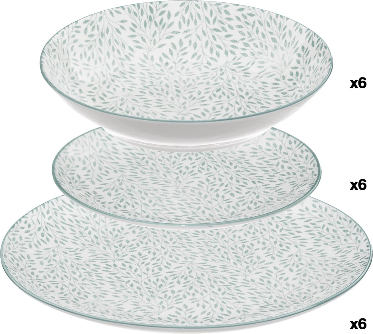 4goodz Jasmijn Groen 18-delig Servies Porselein 6 Persoons 2 4goodz Jasmijn Groen 18-delig Servies Porselein 6 Persoons - Afbeelding 2