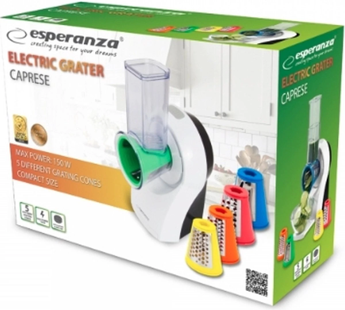 Esperanza ''Caprese'' Elektrische Rasp Met 5 Opzetstukken - Snel Raspen - Elektric Grater - 150W - Wit 2 Esperanza ''Caprese'' Elektrische Rasp Met 5 Opzetstukken - Snel Raspen - Elektric Grater - 150W - Wit - Afbeelding 2
