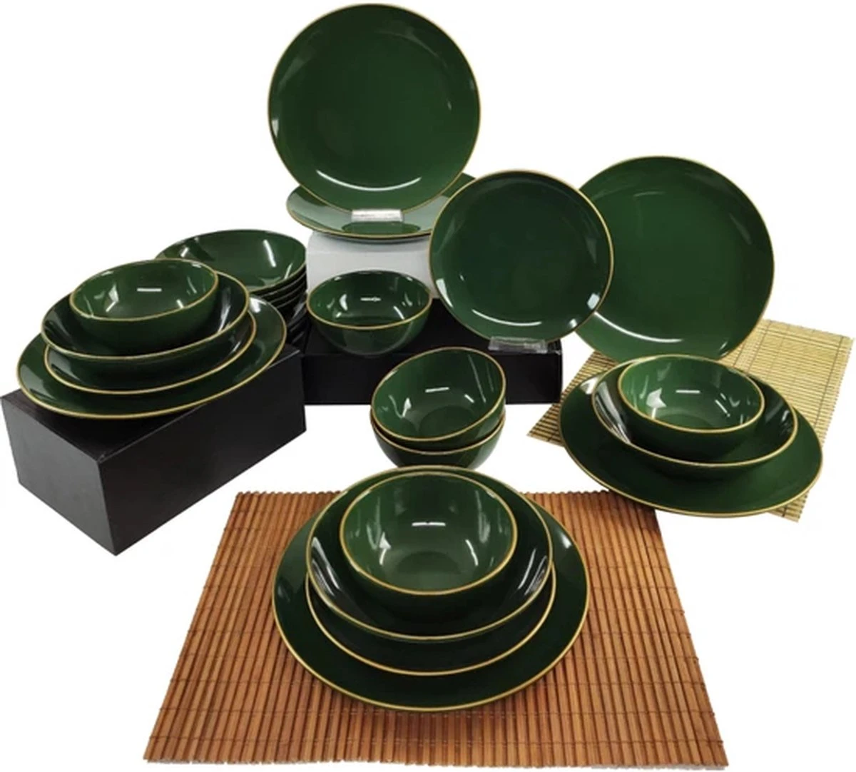 Keremika Serviesset 24 Delig 6 Persoons - Bordenset - Dinerborden - Aardewerk - Groen Met Goude Randen 2 Keremika Serviesset 24 Delig 6 Persoons - Bordenset - Dinerborden - Aardewerk - Groen Met Goude Randen - Afbeelding 2
