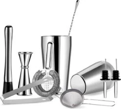 YONO Cocktail Set 10-Delig - RVS Cocktailshaker 800ml Met Bar Accessoires - Zilver