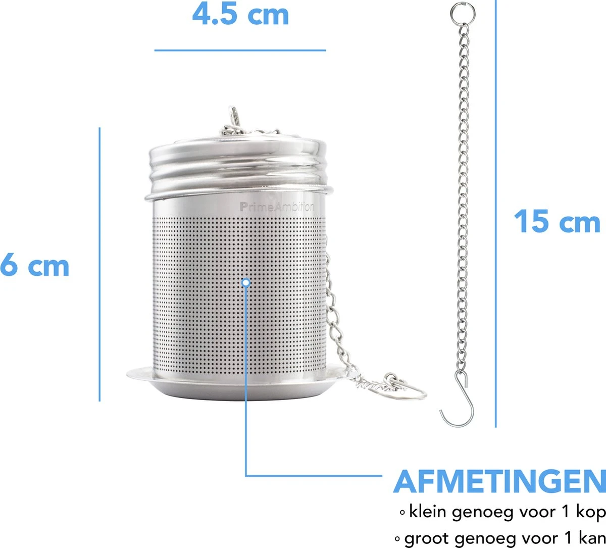 PrimeAmbition - 2 Stuks Theezeef En Theetip Voor Losse Thee - Extra Fijne Filter - Thee Ei Set Met Schoteltje Voor Theezakjes 5 PrimeAmbition - 2 Stuks Theezeef En Theetip Voor Losse Thee - Extra Fijne Filter - Thee Ei Set Met Schoteltje Voor Theezakjes - Afbeelding 5