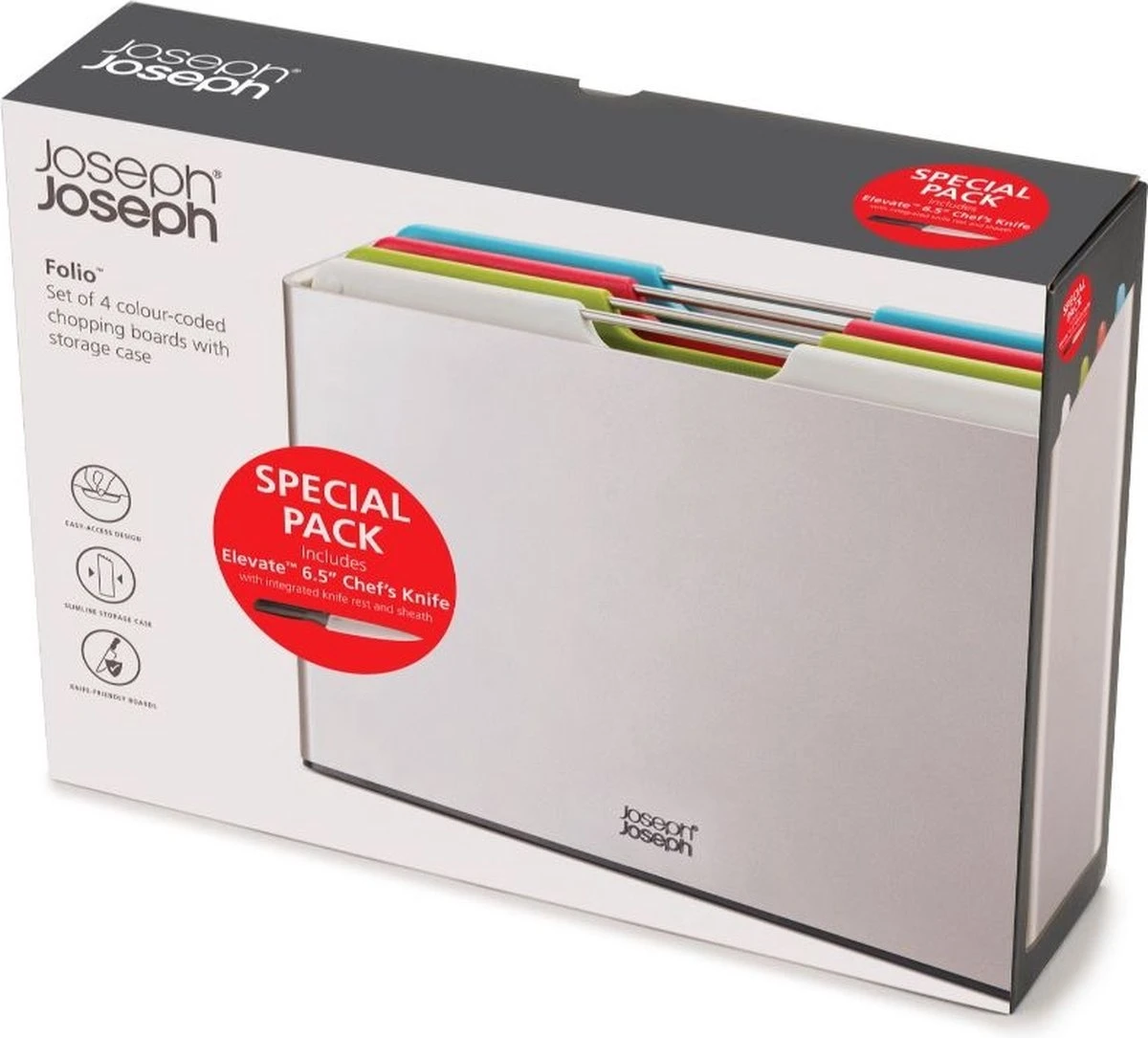 Joseph Joseph Folio 4 Snijplanken In Houder + Koksmes 7 Joseph Joseph Folio 4 Snijplanken In Houder + Koksmes - Afbeelding 7