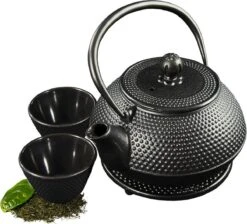SakuraTea - Theepot Set - 4-delig - Gietijzer - Zwart - 0.8L - 2 Kopjes (100ml) -Kookgerei Koning Verkoop 1200x1086 2