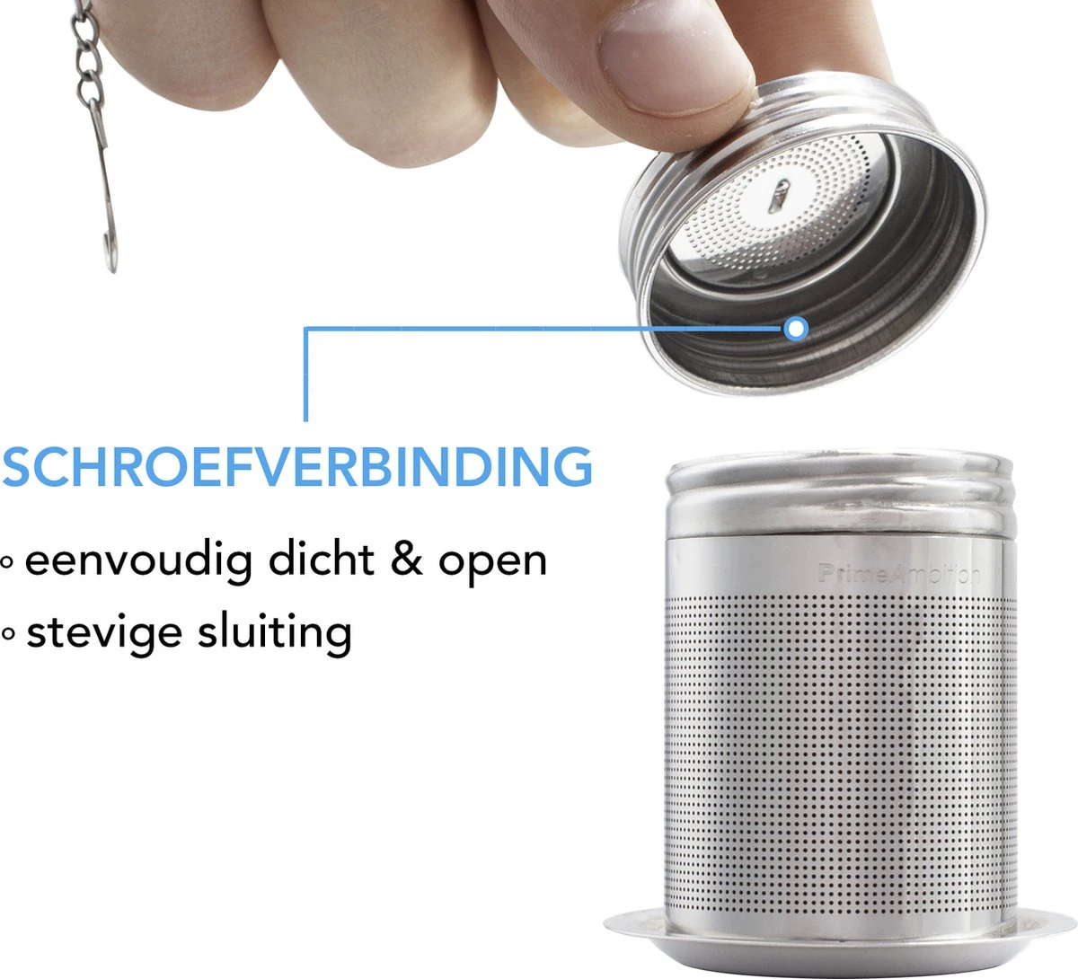 PrimeAmbition - 2 Stuks Theezeef En Theetip Voor Losse Thee - Extra Fijne Filter - Thee Ei Set Met Schoteltje Voor Theezakjes 3 PrimeAmbition - 2 Stuks Theezeef En Theetip Voor Losse Thee - Extra Fijne Filter - Thee Ei Set Met Schoteltje Voor Theezakjes - Afbeelding 3