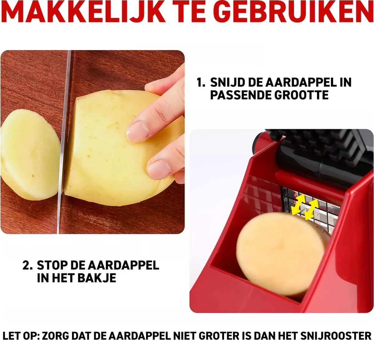 Merkloos Frietsnijder - Patatsnijder - Groentesnijder - Roestvrijstalen Snijrooster - Raspen, Schillers & Snijders - Rood 6 Merkloos Frietsnijder - Patatsnijder - Groentesnijder - Roestvrijstalen Snijrooster - Raspen, Schillers & Snijders - Rood - Afbeelding 6