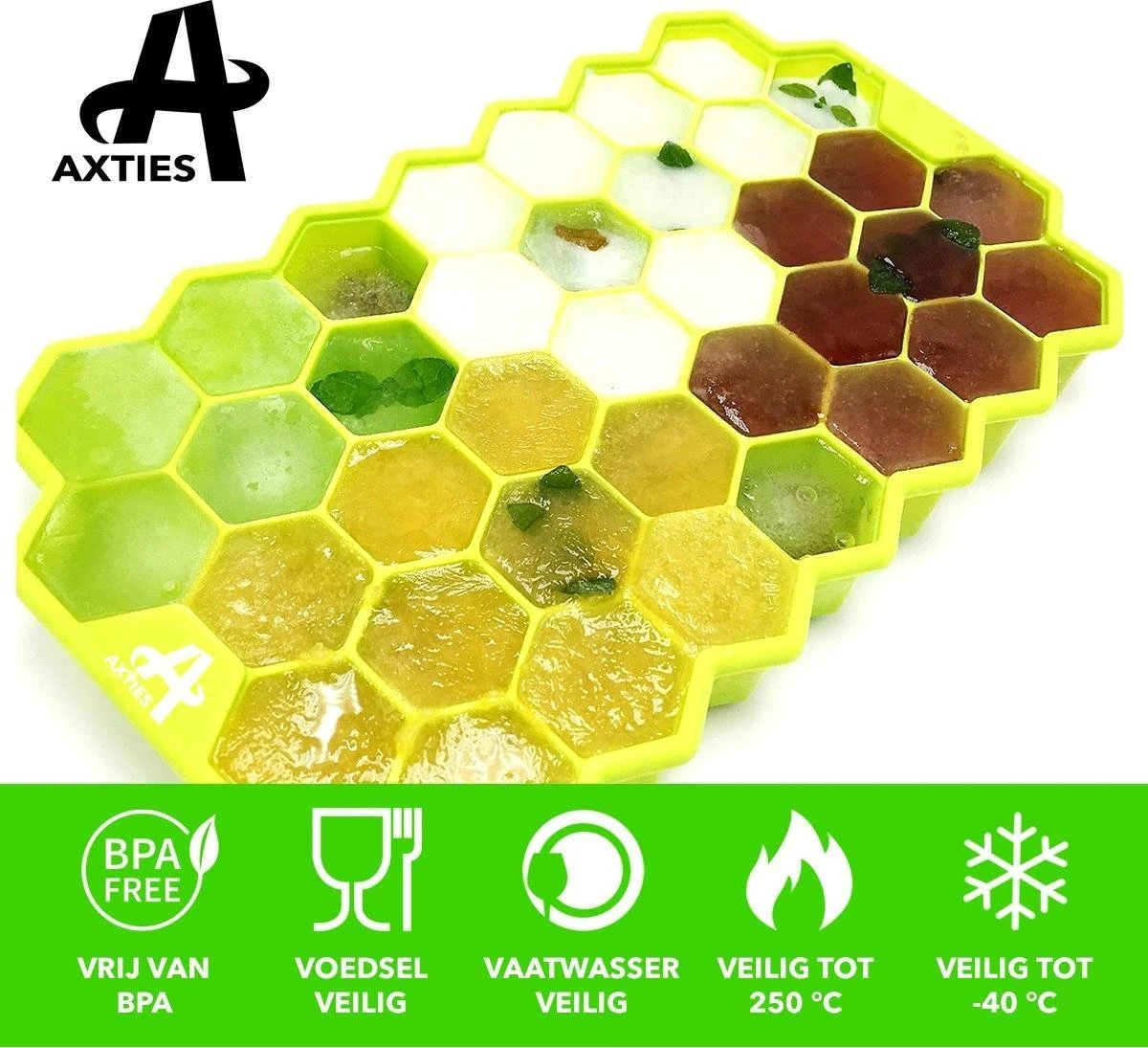 Axties - IJsblokjesvorm Met Deksel - Siliconen - Multicolor - 4 Stuks 7 Axties - IJsblokjesvorm Met Deksel - Siliconen - Multicolor - 4 Stuks - Afbeelding 7