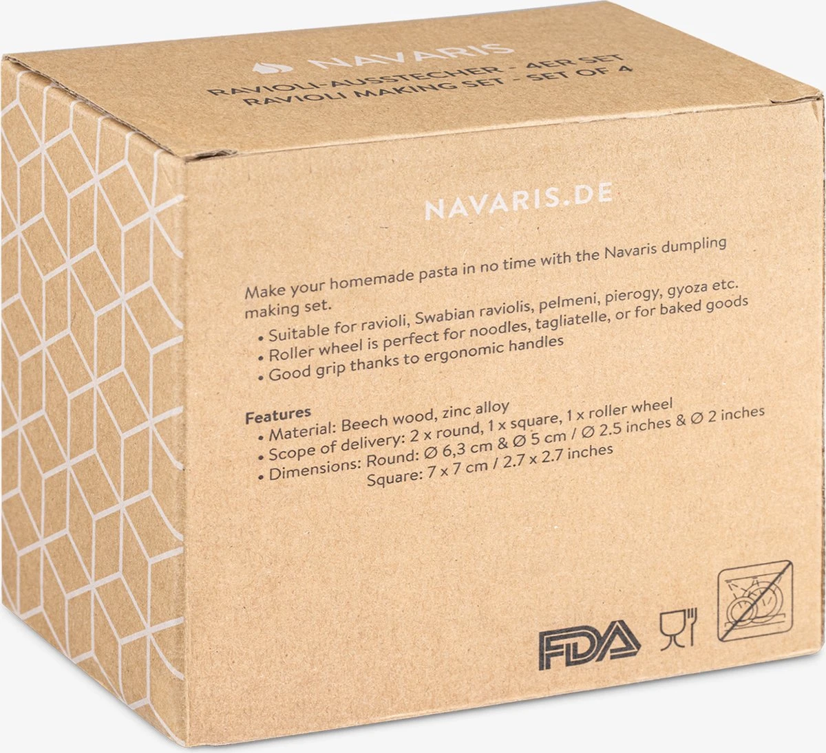 Navaris Set Van 4 Raviolisnijders - Raviolimakers Met Houten Handvat - Set Van 3 Vormsnijders En 1 Pastawiel Voor Het Snijden Van Zelfgemaakte Ravioli 4 Navaris Set Van 4 Raviolisnijders - Raviolimakers Met Houten Handvat - Set Van 3 Vormsnijders En 1 Pastawiel Voor Het Snijden Van Zelfgemaakte Ravioli - Afbeelding 4