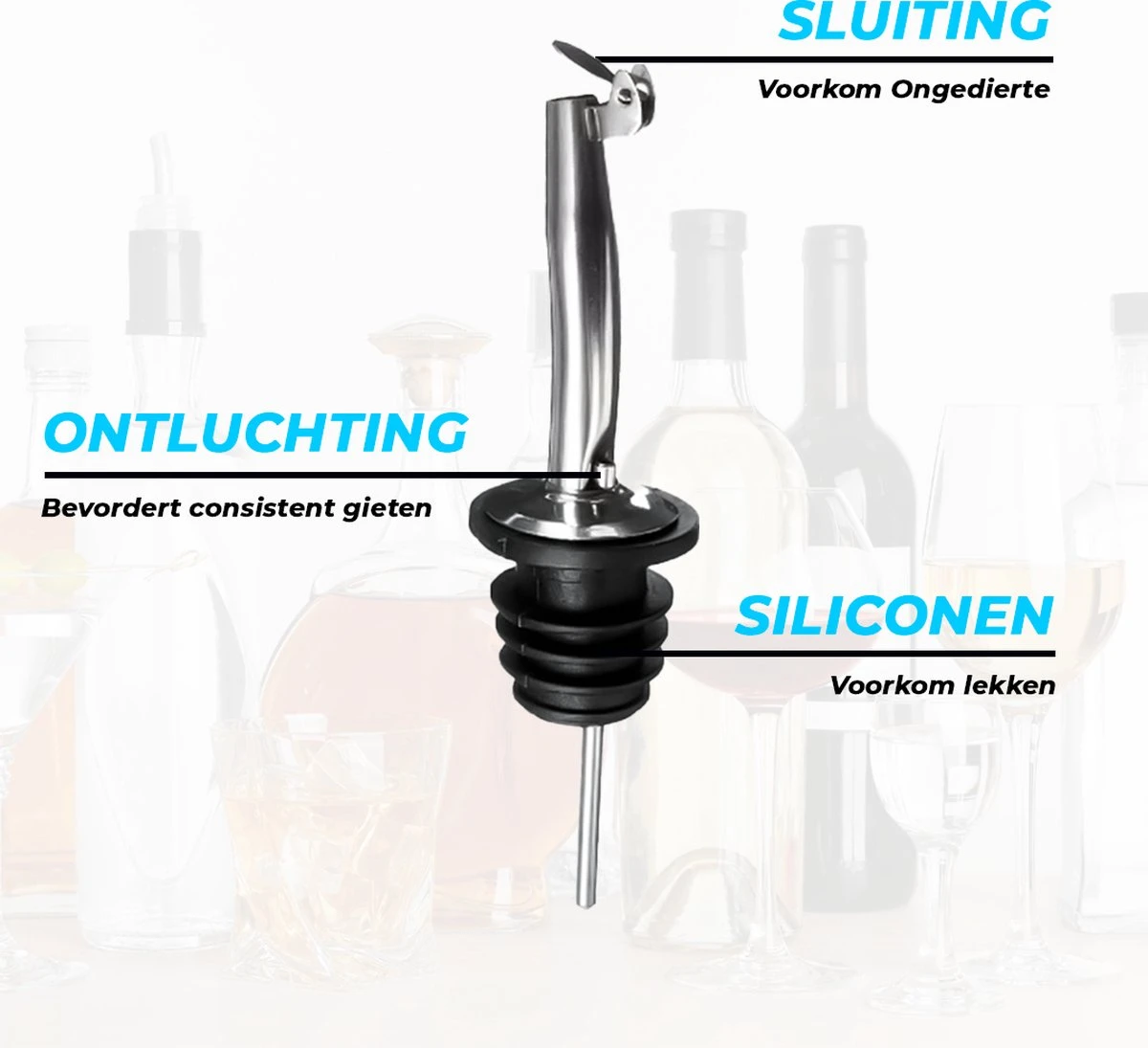 Minismus Premium Schenktuit Met Sluiting Set Van 4 - Schenkdoppen - Wijn - Fles - Cocktail - 4 Stuks 2 Minismus Premium Schenktuit Met Sluiting Set Van 4 - Schenkdoppen - Wijn - Fles - Cocktail - 4 Stuks - Afbeelding 2