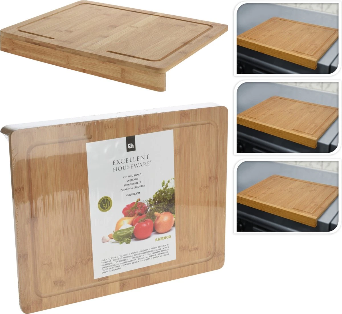 Excellent Houseware Bamboe Snijplank - Voor Op Het Aanrecht 3 Excellent Houseware Bamboe Snijplank - Voor Op Het Aanrecht - Afbeelding 3