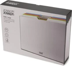 Joseph Joseph Folio Snijplanken - Set Van 4 Stuks - Met Houder - Snijplank Vis Vlees Groenten Brood - BPA Vrij - Vaatwasserbestendig - Keukenhulp - Keukentool Zilver -Kookgerei Koning Verkoop 1200x1102 12