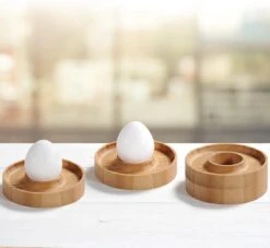 Merkloos FSC® Bamboe Houten - Eierdopjes Set Van 4 Stuks - Met Praktische Rand Voor Neerleggen Van De Eierschaal - Eierdoppen Set 4-Delig