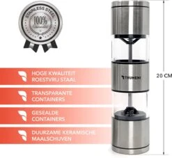 TRUMENI Dubbelzijdige Peper En Zoutmolen Set Inclusief Houder - Handmatige Pepermolen Met Instelbare Maalgraad - 2 Stuks Kruidenmolens -Kookgerei Koning Verkoop 1200x1104 3