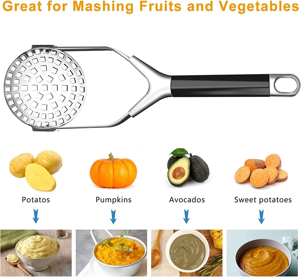 BOTC Aardappelstamper - Pureestamper - Stampot Stamper - Aardappelstamper - Opvouwbaar 3 BOTC Aardappelstamper - Pureestamper - Stampot Stamper - Aardappelstamper - Opvouwbaar - Afbeelding 3