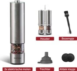 Vivid Green Elektrische Peper En Zoutmolen Set - Zoutstellen - Zoutmolen - Kruidenmolen - Zout En Pepermolen Set - Incl. Houder - RVS -Kookgerei Koning Verkoop 1200x1107 3
