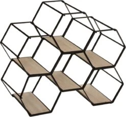 ATMOSPHERA Metalen Hexagon Flessenrek/wijnrek Voor 6 Flessen 26 X 15 X 29,5 Cm Zwart - Wijnfles Houder
