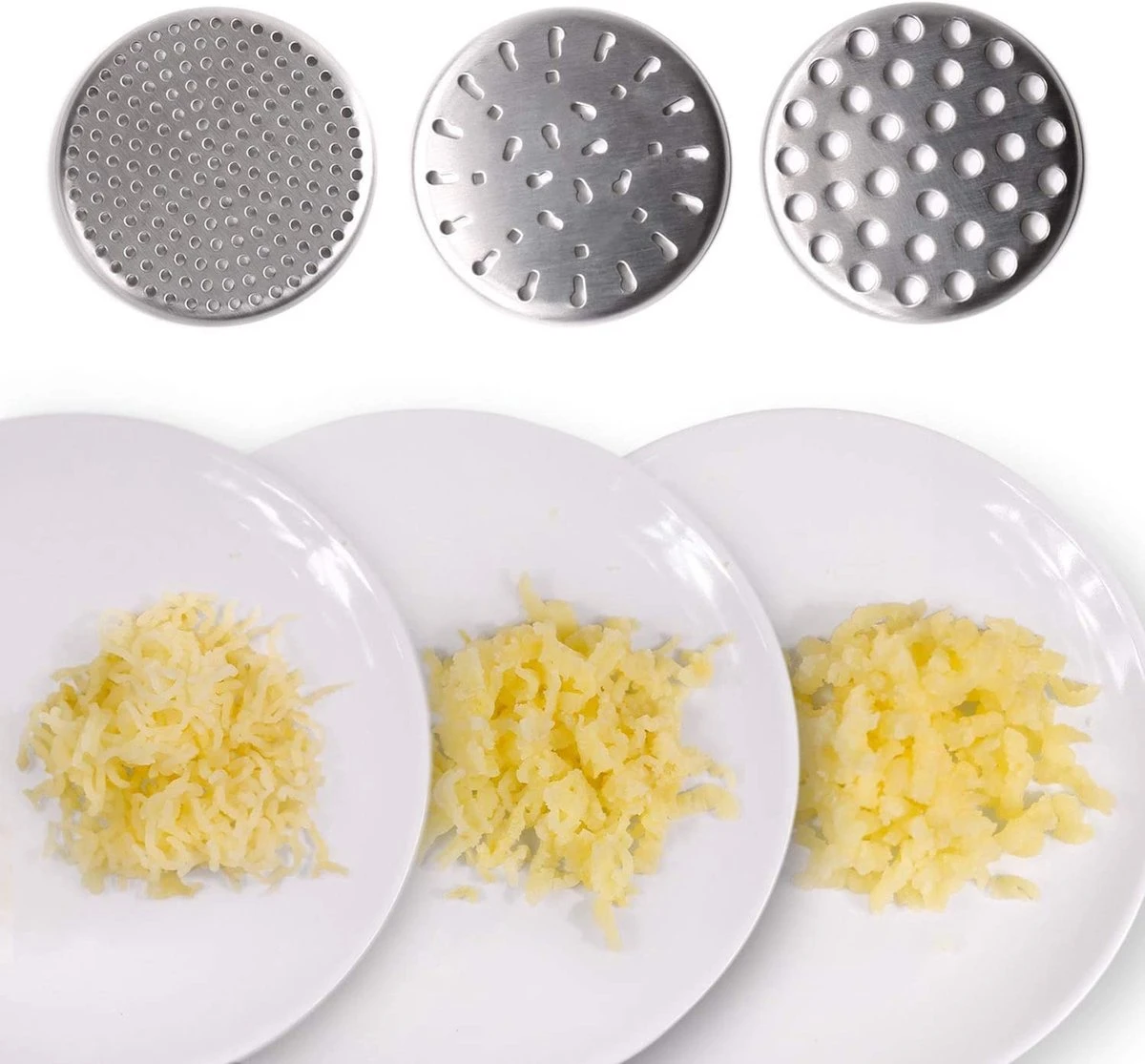 Amazy Aardappelstampers - Aardappelrasp Incl. 3 Zeefinzetten En Aardappelzak - Vaatwasmachinebestendige Roestvrijstalen Ricer Voor Het Bereiden Van Aardappelpuree, Knoedels, Gnocchi & Co. (rond, Extra Lang Handvat) 2 Amazy Aardappelstampers - Aardappelrasp Incl. 3 Zeefinzetten En Aardappelzak - Vaatwasmachinebestendige Roestvrijstalen Ricer Voor Het Bereiden Van Aardappelpuree, Knoedels, Gnocchi & Co. (rond, Extra Lang Handvat) - Afbeelding 2