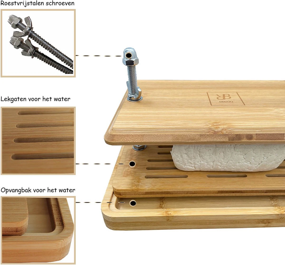 Ruboo Tofu Pers - Bamboe Tofu Pers - Tofupers - Vegan Tofu Press - Vegetarisch 3 Ruboo Tofu Pers - Bamboe Tofu Pers - Tofupers - Vegan Tofu Press - Vegetarisch - Afbeelding 3