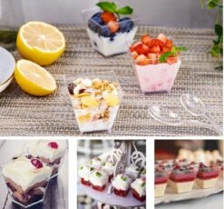 Merkloos Kleine Amuse Bakjes Voor Dessert/IJs/Fruit/Hapjes/Tapas/Toetje/Gebakje/Taartje - Herbruikbare Amusebakjes Van Kunststof - Afwasmachinebestendig - 70ML - Vierkant - 25 Stuks - Transparant -Kookgerei Koning Verkoop 1200x1118 2